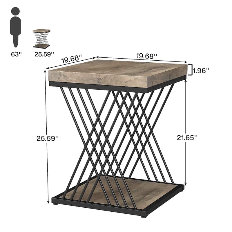 Square Side End Table for Living Room, Nightstand for Bedroom