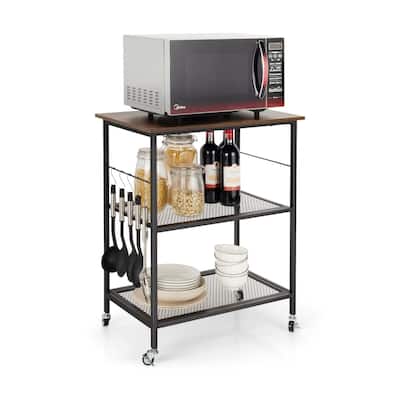3 Tier Rolling Kitchen Cart with Hooks and Wheels for Storage and Utility