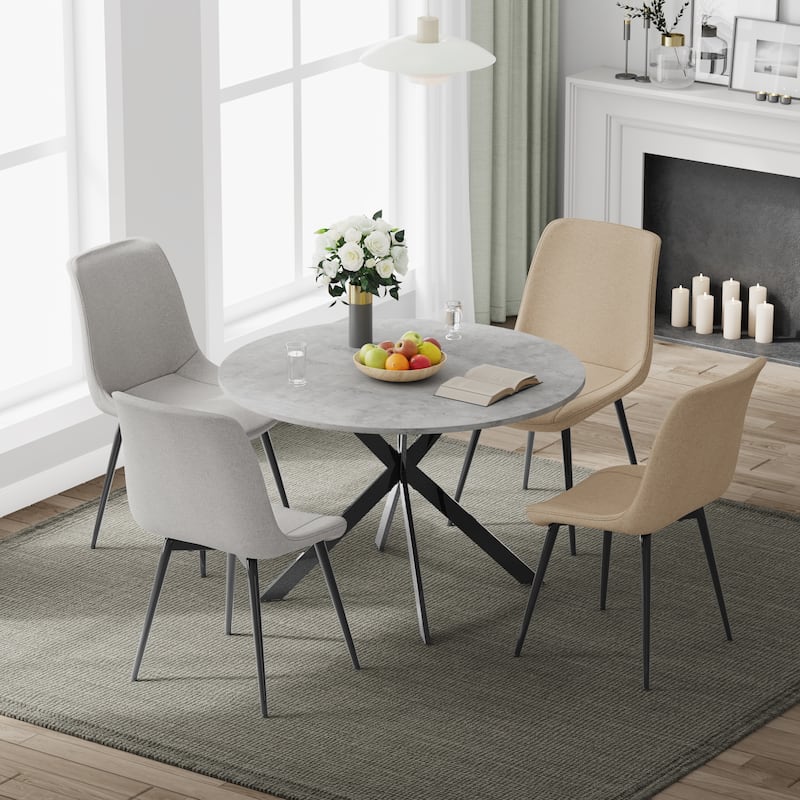 EROMMY Space-Saving 47.2" Round Dining Table Set for 4 - Ideal Small Kitchen & Dining Room Furniture, Includes 4 Chairs - Grey/Brown