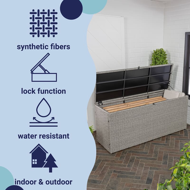 happimess Nino 47.24" Modern Minimalist Outdoor Faux Wicker Deck and Patio Storage Box