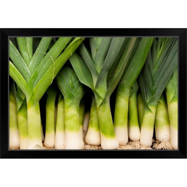 "Close-up of bunch of leeks" Black Framed Print