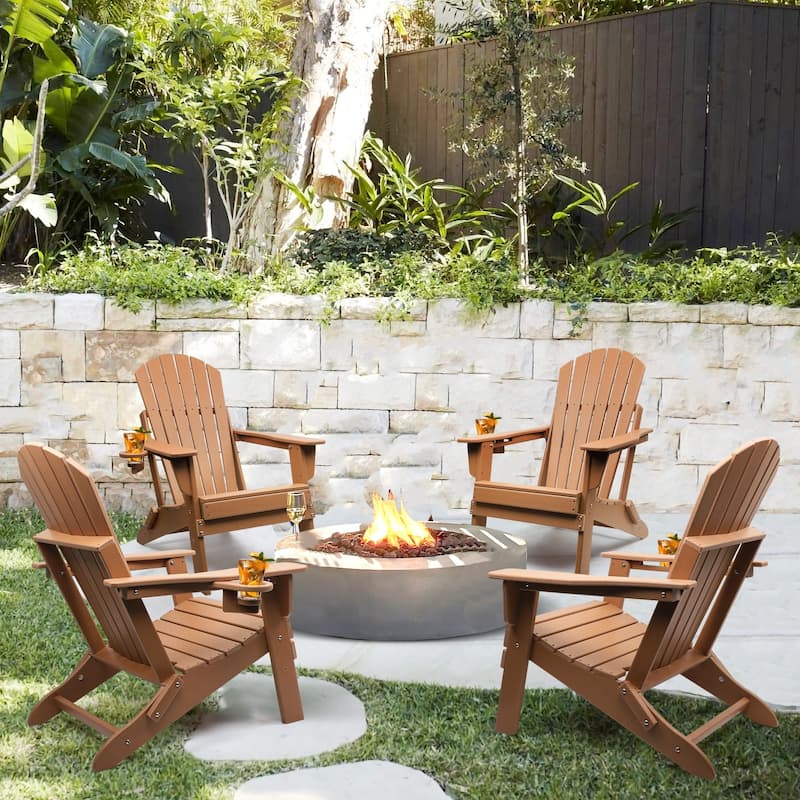 Vrakae Folding Adirondack Chair with Cup Holder Set of 4
