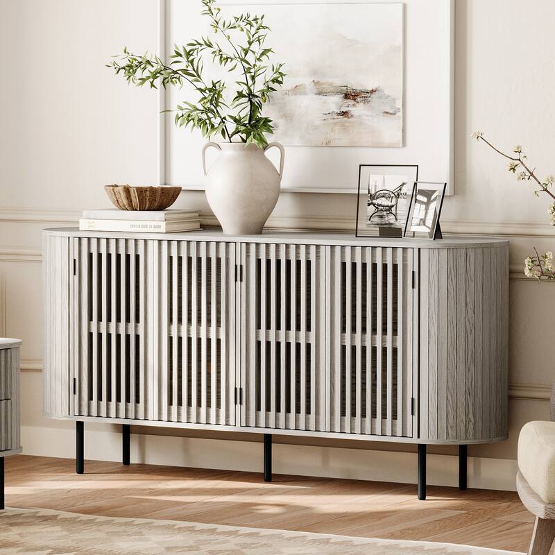 WAMPAT 66" Sideboard Buffet Cabinet, Fluted Accent Storage Cabinet