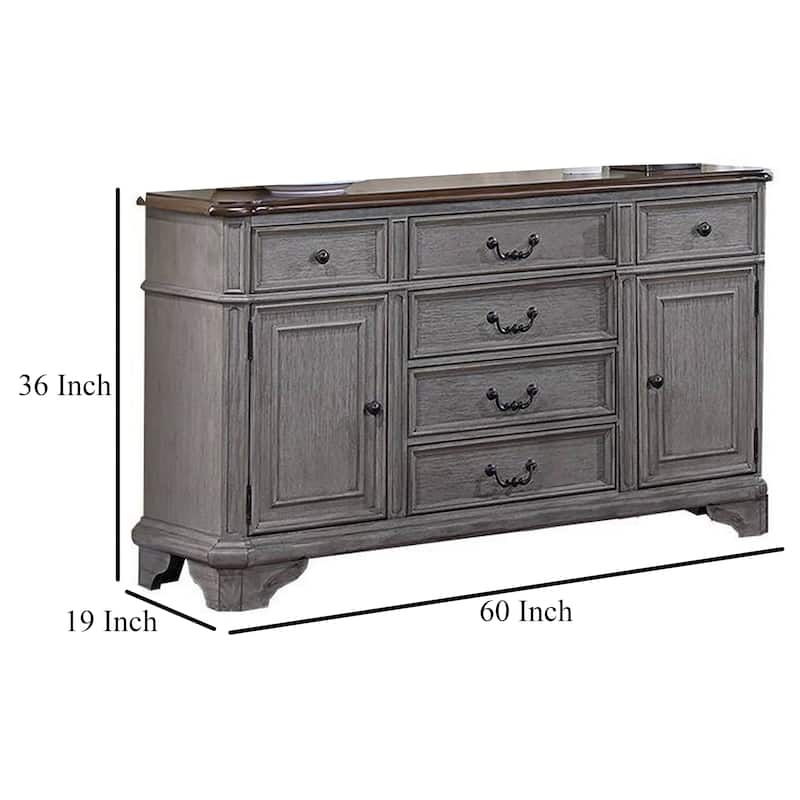 Sideboard Buffet Console, 6 Drawers, 2 Cabinets, 60 Inch Gray, Brown
