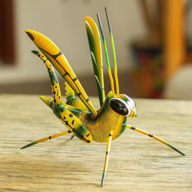 Novica Handmade Yellow Good Luck Cricket Wood Alebrije Sculpture