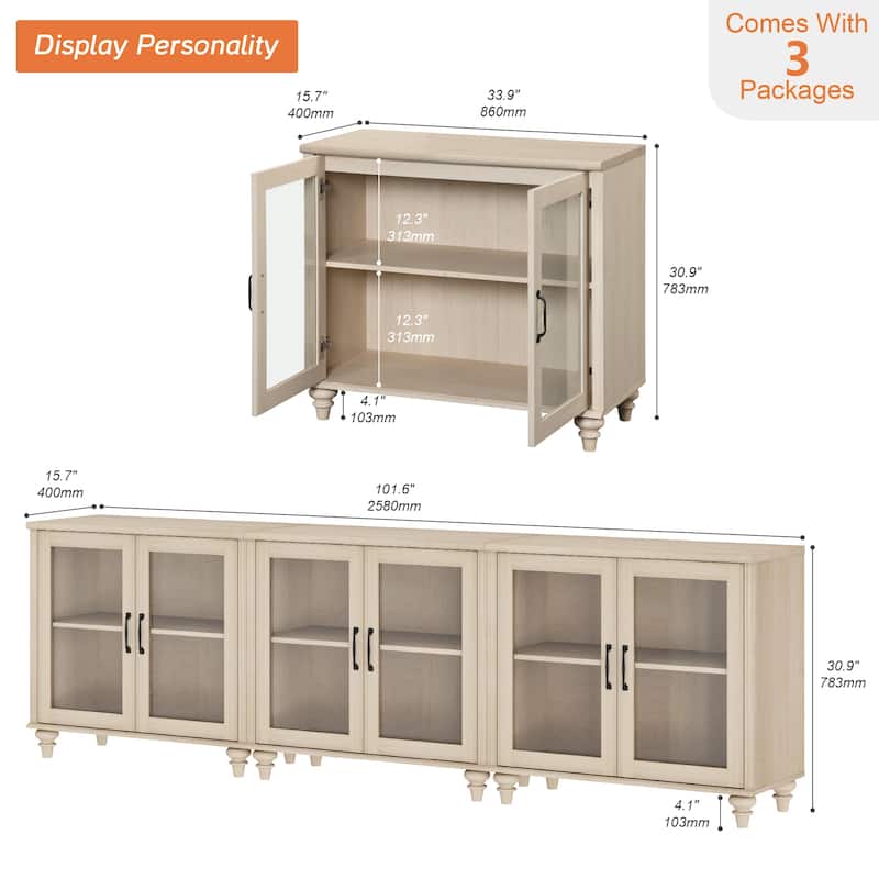 TV Stand with Glass Doors, TV Console Table TV Cabinet