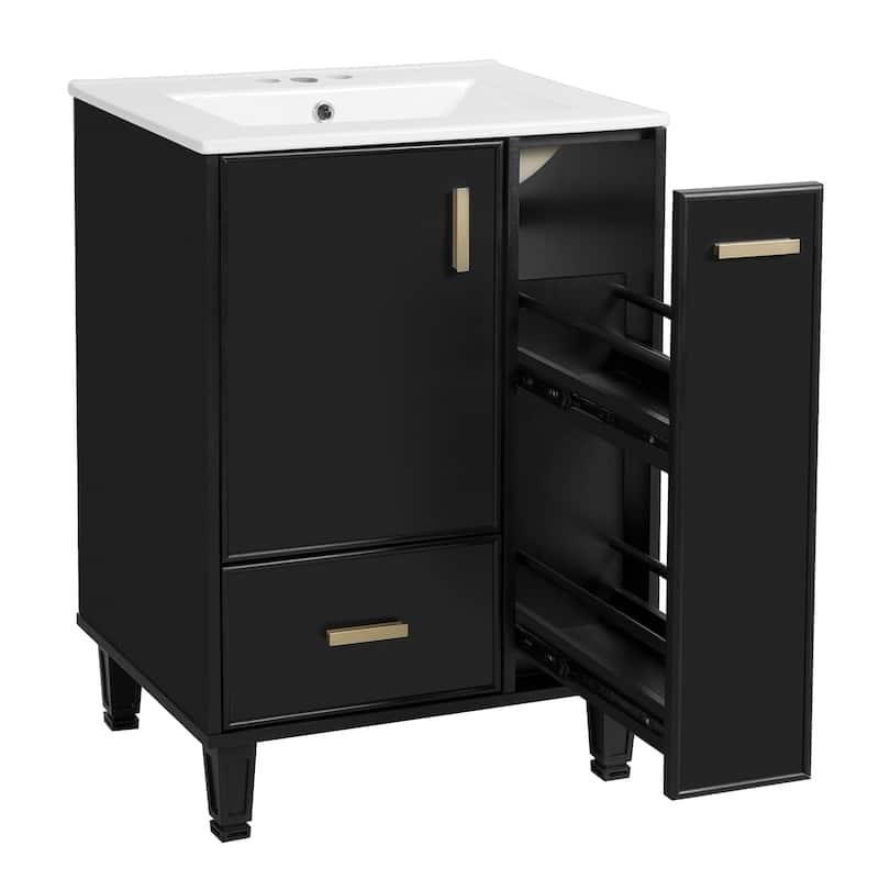 24" Bathroom Vanity with Sink, Bathroom Cabinet with Door Shelf, Deep Drawer, 2-Tier Pull-Out Basket