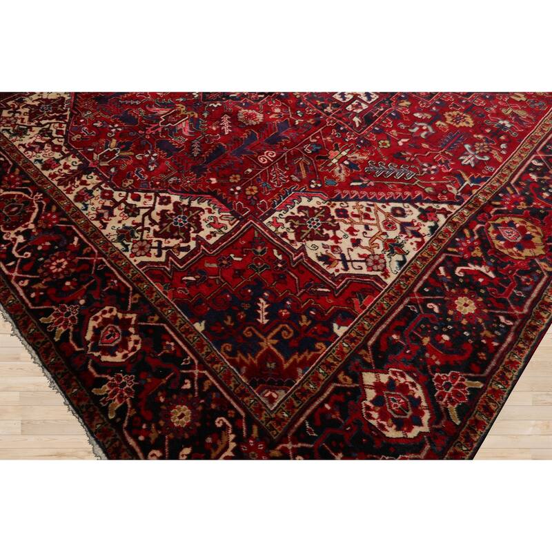 10'2''x13'6'' Hand Knotted Wool Red Heriz Traditional Plush Pile Rug - 10' 2'' x 13' 6''