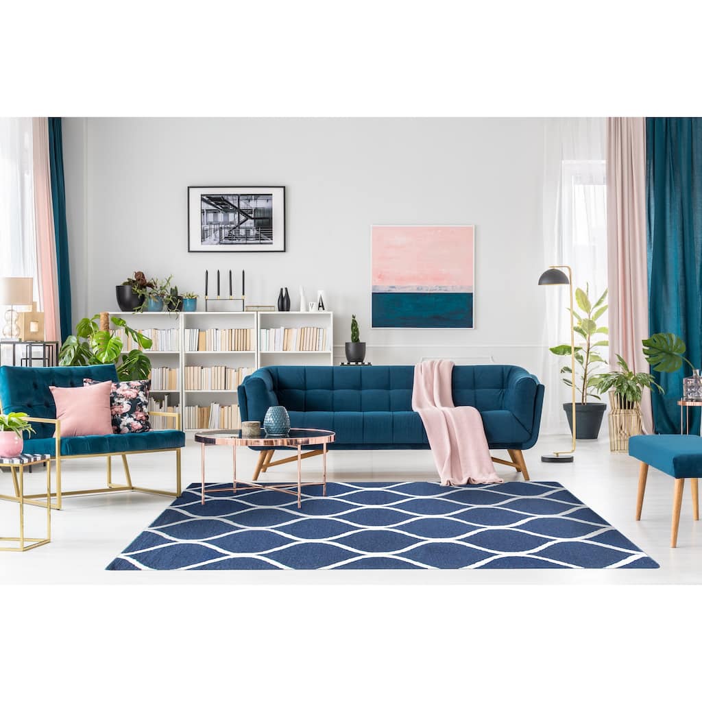Blue Contemporary Transitional Geometric Area Rug - 5' x 7'