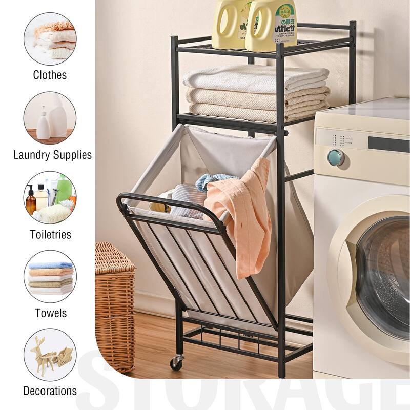 Tilt Out Laundry Hamper, Lockable Wheels