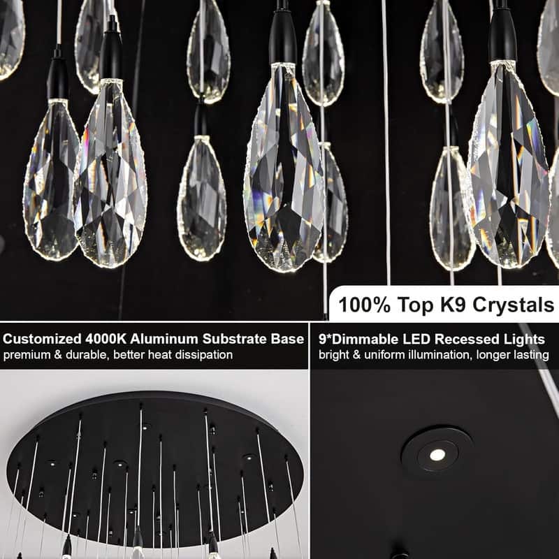 KAYLA 45in Long Crystal Chandelier 43-Lights Gold Large Spiral Staircase Chandeliers