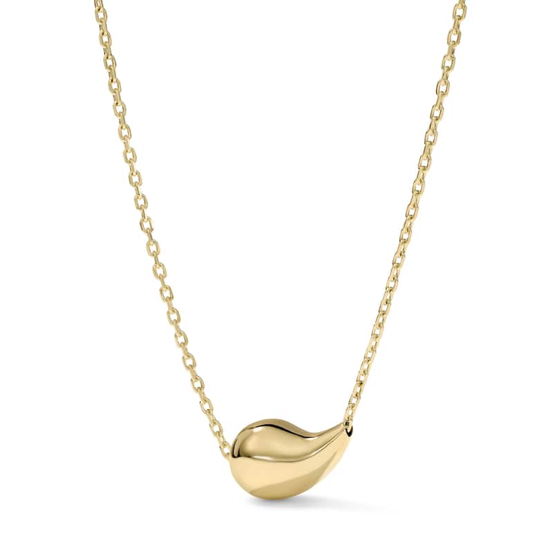 Clover 14K Yellow Gold Sculpted Teardrop Pendant Necklace - Adjustable 16-18" - 8.5 X 14.6MM