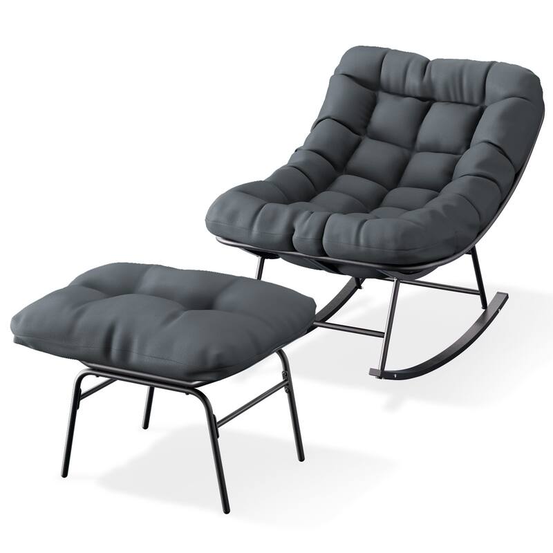 Metal Frame Chair and Footrest Set with Detachable Cushions – Outdoor Comfort and Durability - Grey
