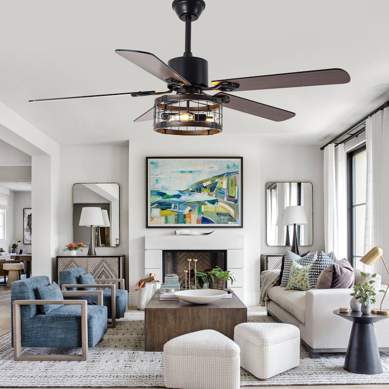 Bella Depot 52" Industrial Cage Ceiling Fan with Light and Remote