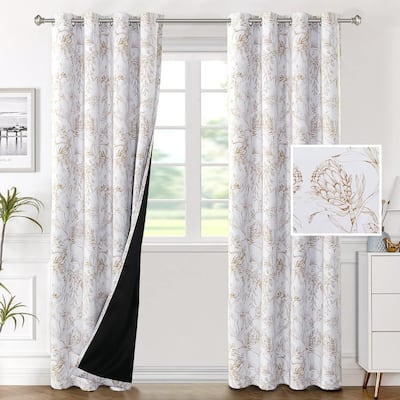 Living Room Camellia Floral Blackout Curtains 96 Inches