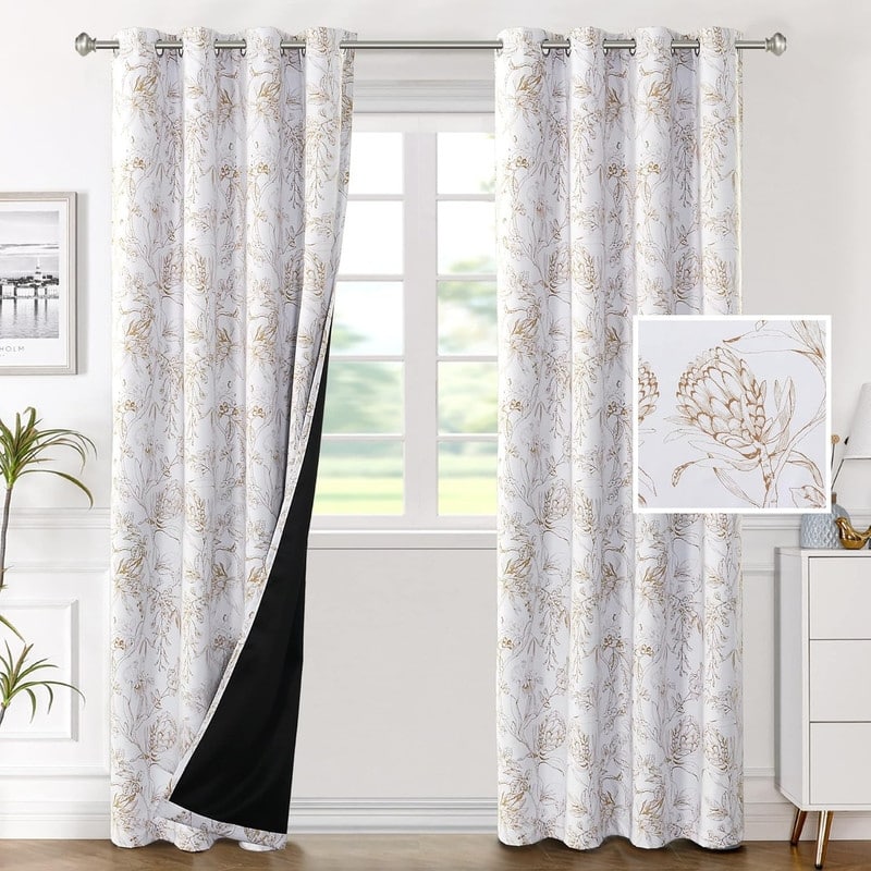 Living Room Camellia Floral Blackout Curtains 96 Inches