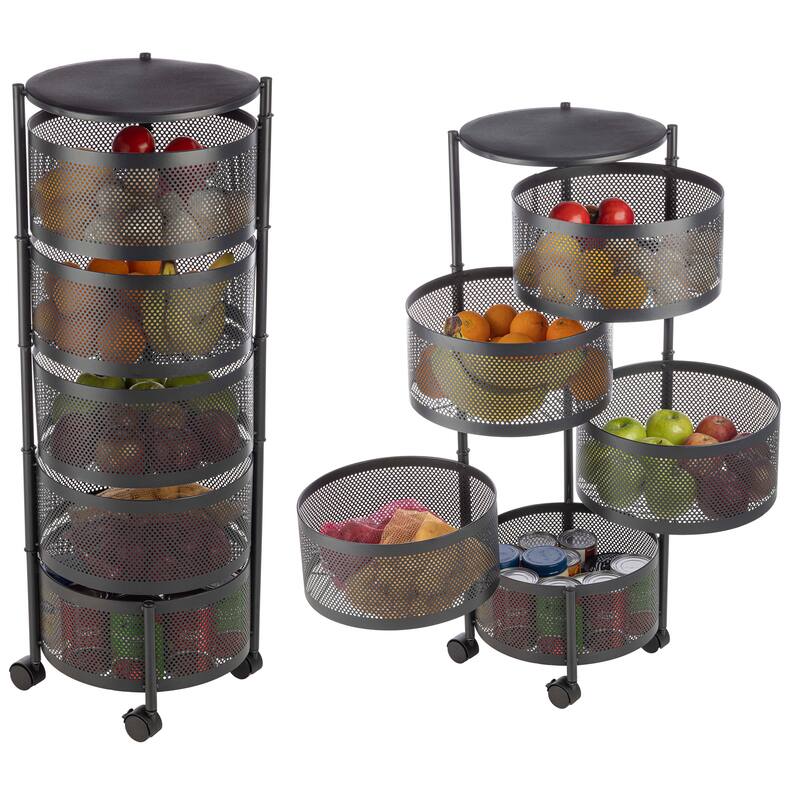 Home-Complete 5 Tier Kitchen Storage Rolling Cart with Wheels - Black
