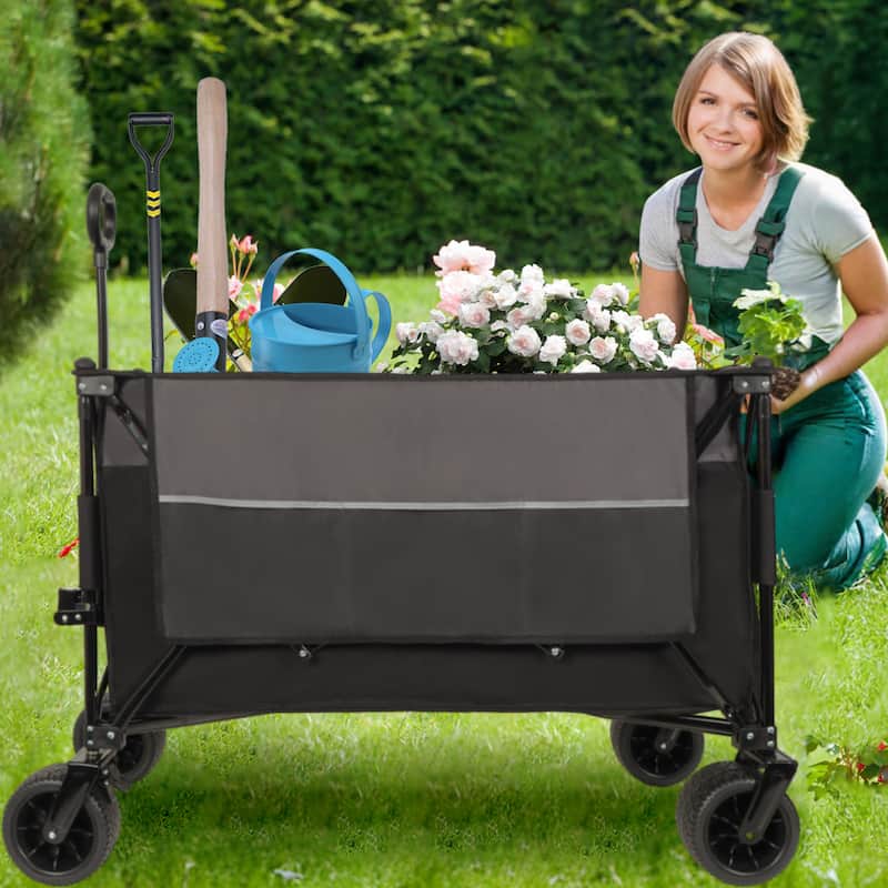 Extra Large 300l Tall Heavy-Duty Folding Wagon Cart With 480lbs Capacity-All-Terrain Wheels,Side Pockets,Brakes & Drink Holders