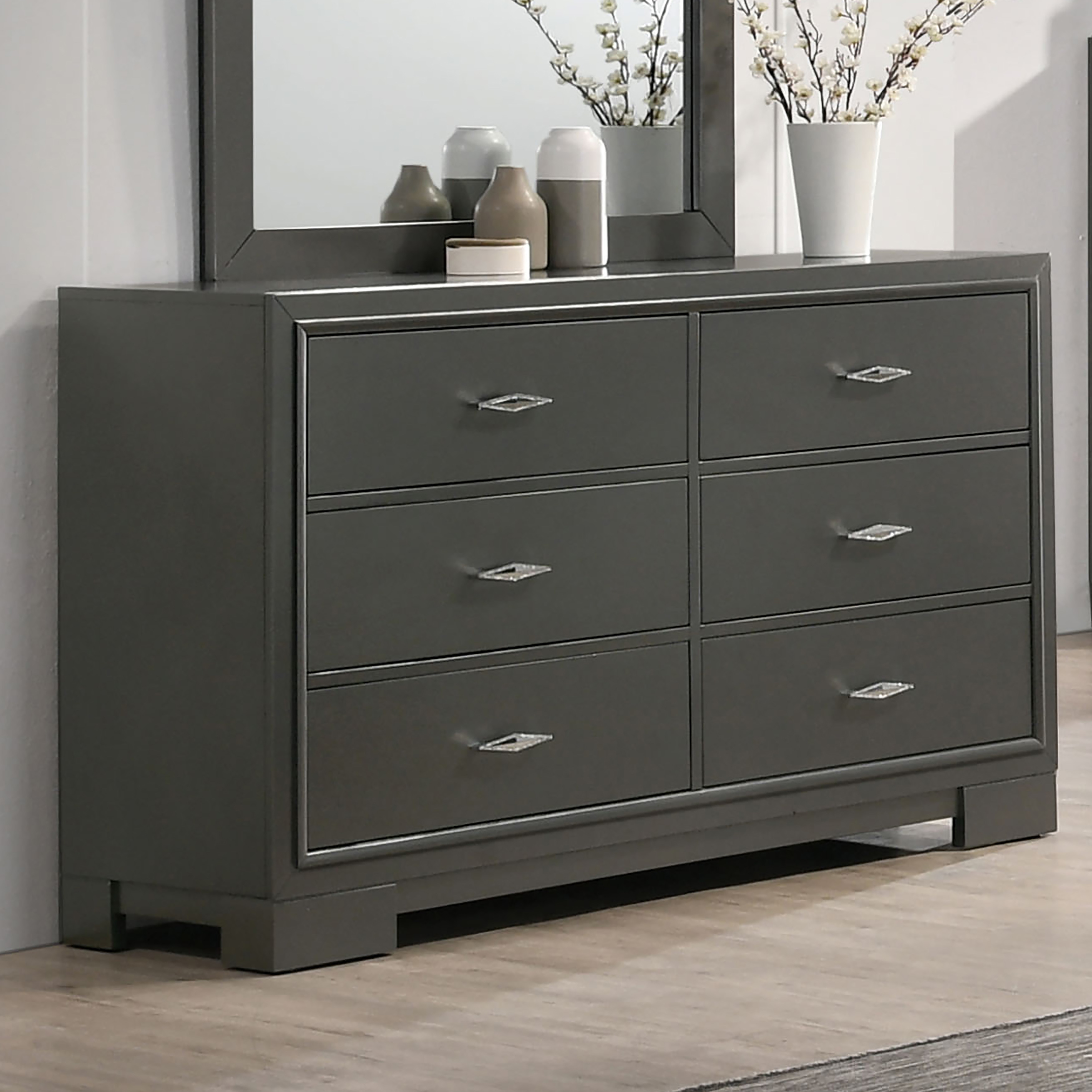 Furniture of America Lalt Contemporary Metallic Grey 58-inch Wide Wood 6-Drawer Dresser