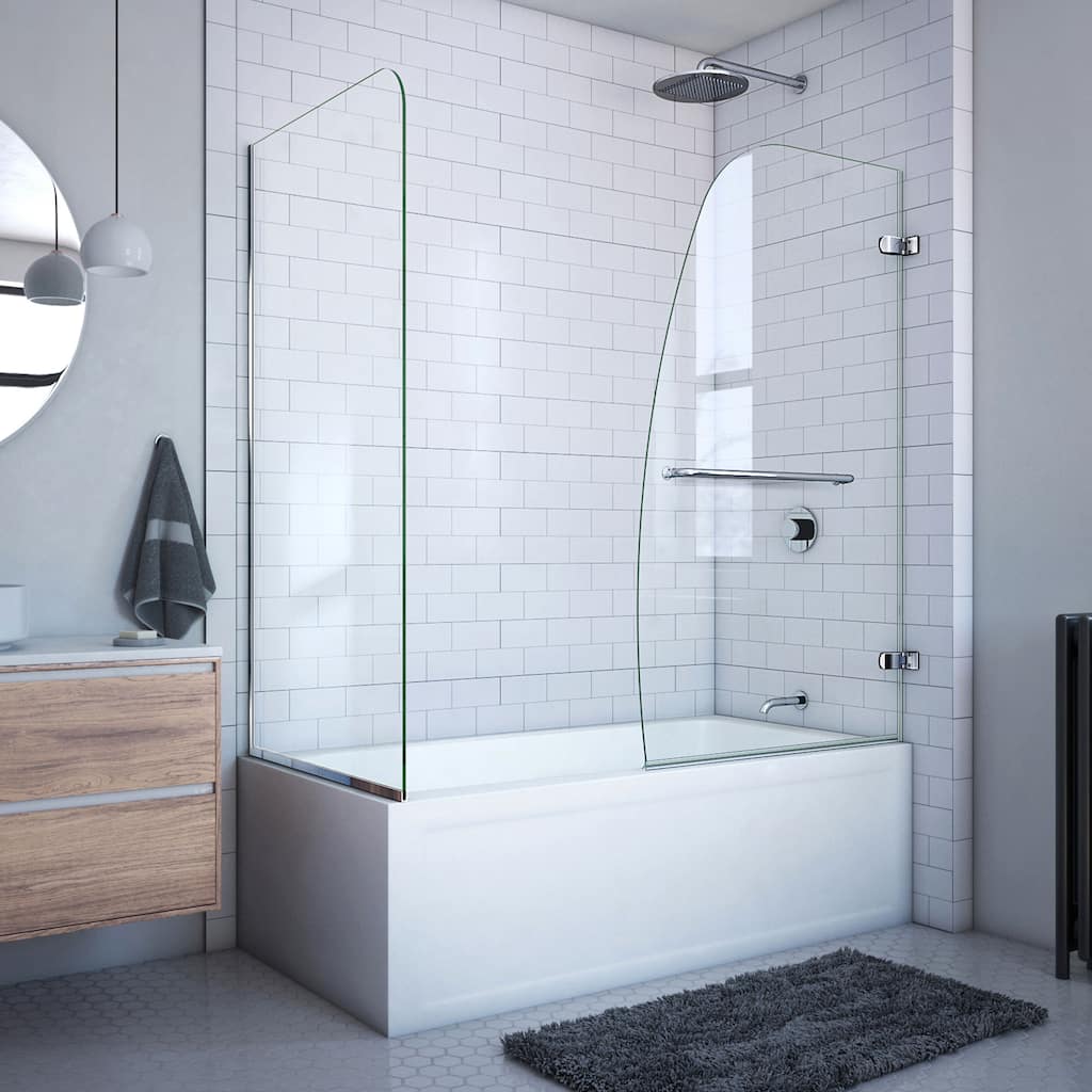 DreamLine Aqua Uno 56-60 in. W x 30 in. D x 58 in. H Frameless Hinged Tub Door with Return Panel