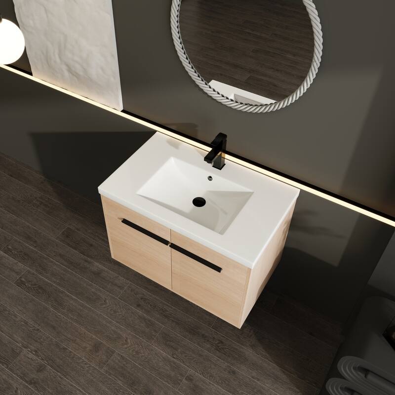 GDFStudio - Levistar Modern Wall-Mounted Bathroom Vanity Set with Scratch-Resistant Resin Sink & Soft Close Doors