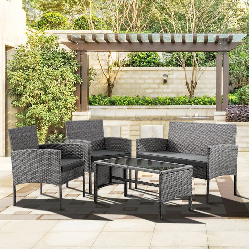 Outdoor Wicker Sectional Conversation Set (Set of 4) by Tappio - 40"W x 24.4"D x 30"H - 40"W x 24.4"D x 30"H - Grey