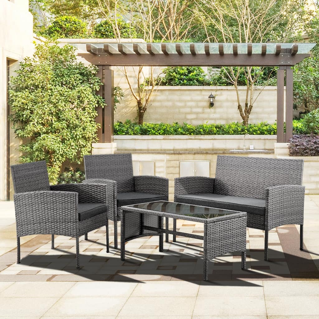 Outdoor Wicker Sectional Conversation Set (Set of 4) by Tappio - 40"W x 24.4"D x 30"H
