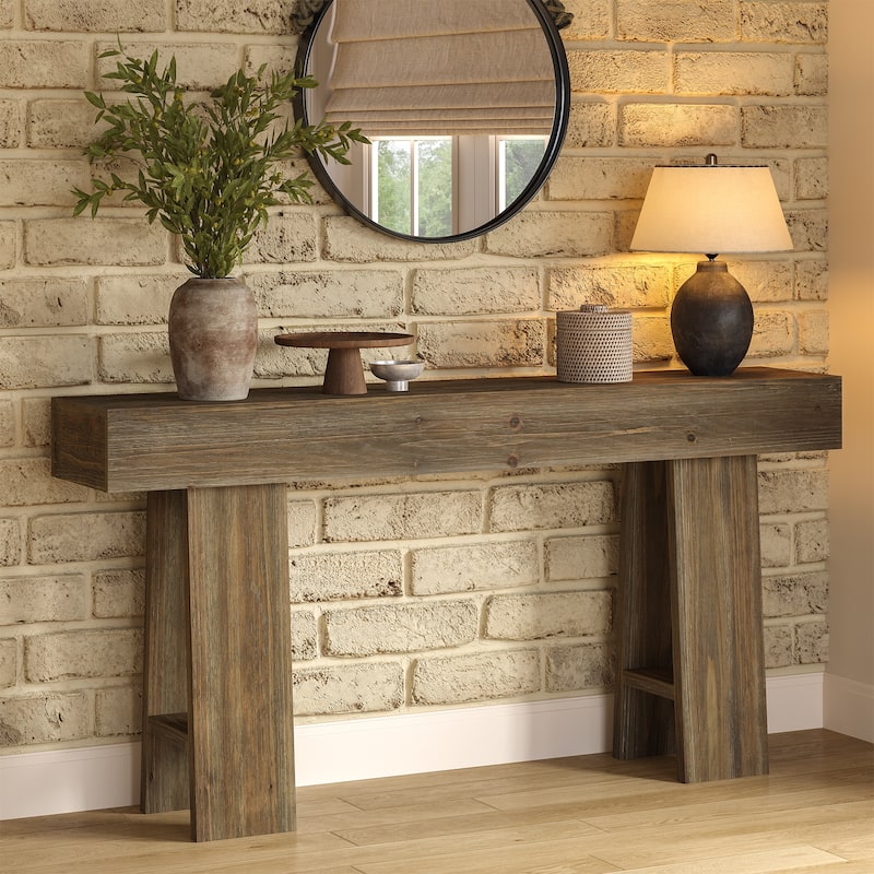Entryway Table, 63-Inch Solid Wood Console Table with Triangle Legs