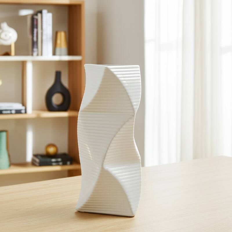 Ceramic Vase Trend Modern Sculptural Swirl Design Textured Detail
