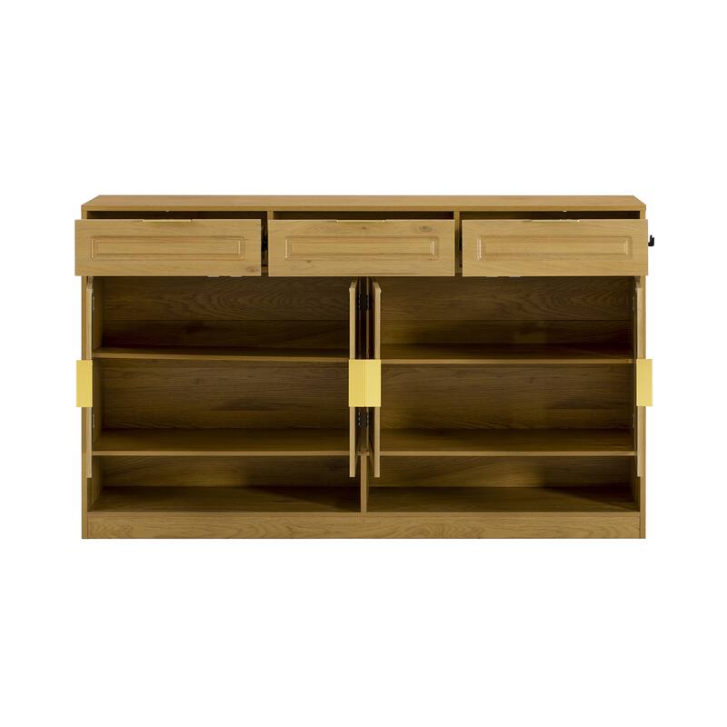 Roomfitters 59.1" Farmhouse Sideboard Buffet Cabinet with 3 Drawers and 4 Doors, Kitchen Storage with Open Shelf