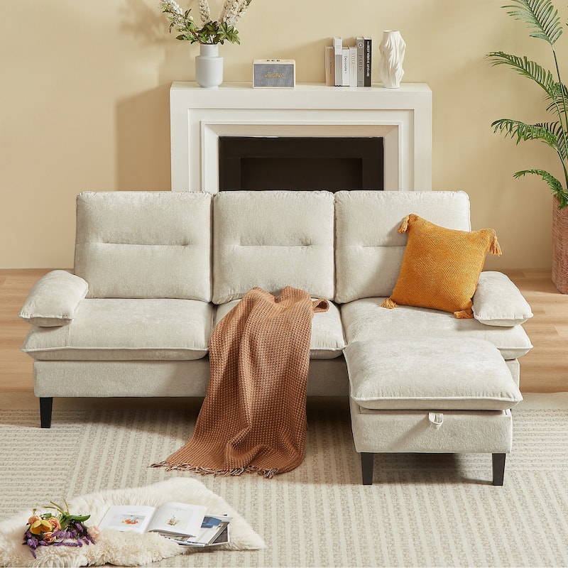 86.22" Chenille L Shaped Sofa With Ottoman