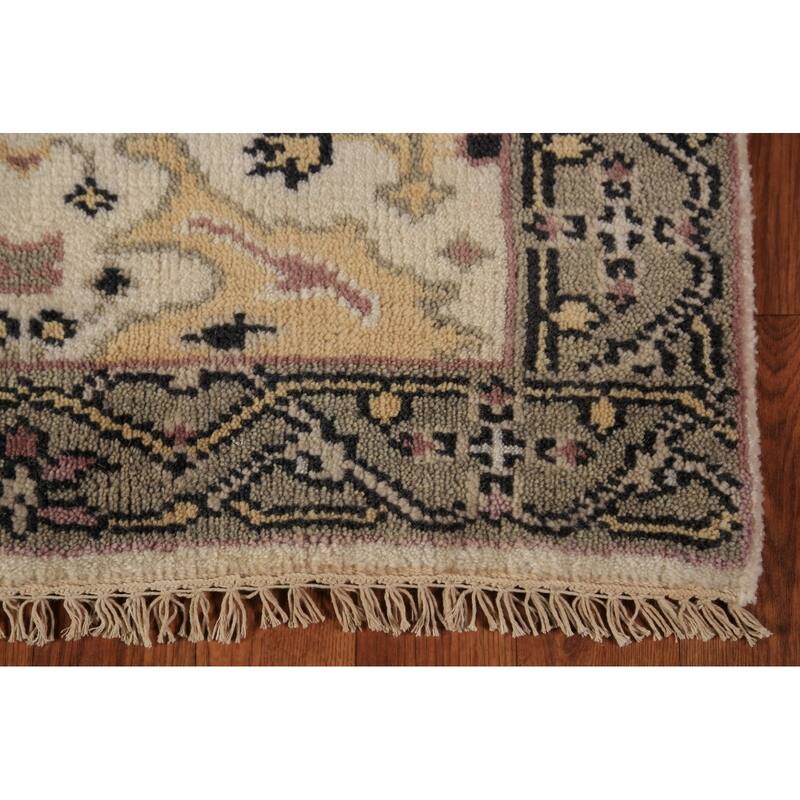 All-Over Ivory Oushak Indian Runner Rug Handmade Wool Carpet - 2'6"x 7'9"