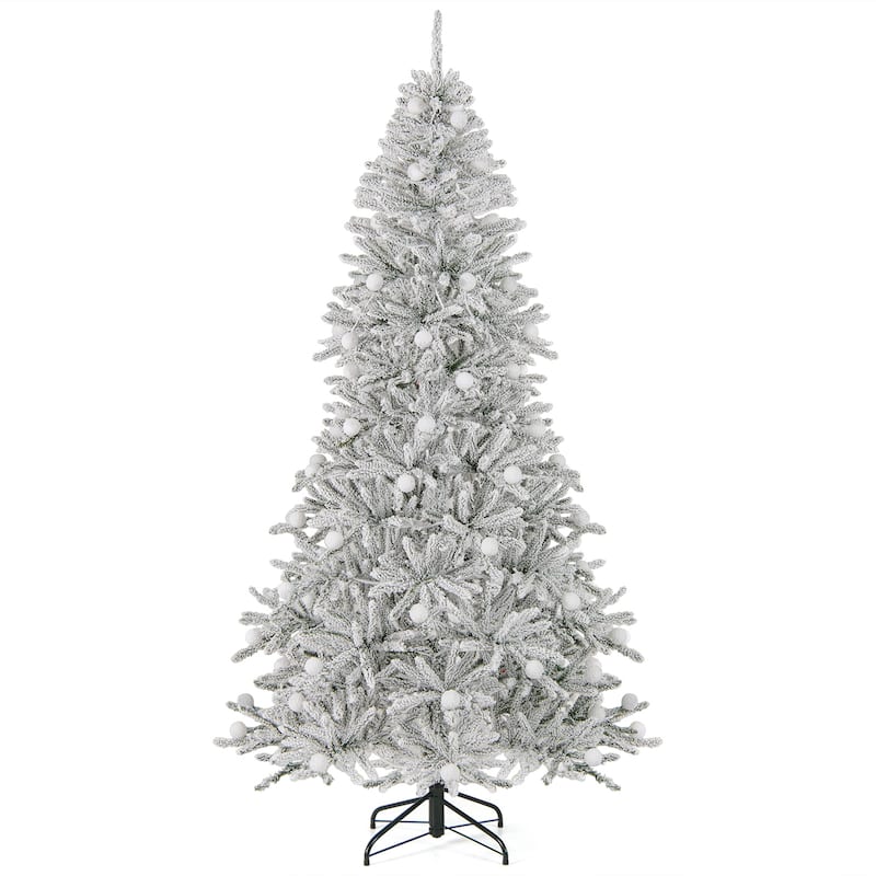 Costway 6/7/8 FT Snow-flocked Artificial Christmas Tree with 51/65/81 - Green & White - See Details
