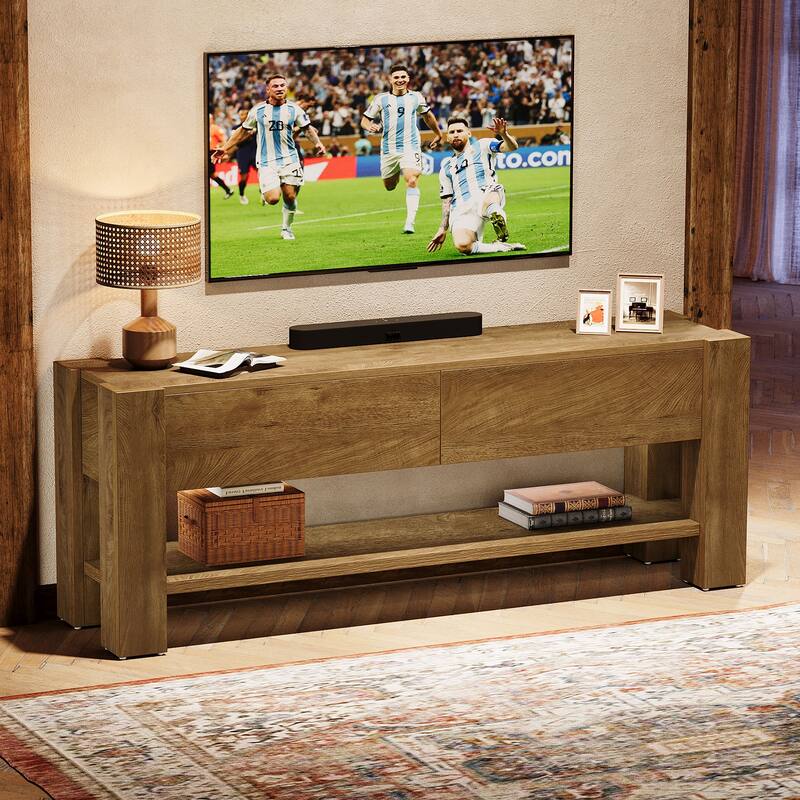 63" TV Stand for TVs up to 75-Inch, Farmhouse Entertainment Center with Drawers and Storage Shelves