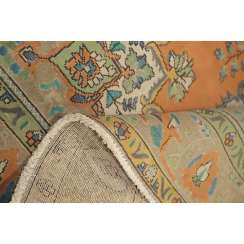 Hand Knotted Oriental 100% Wool Carpet Traditional Floral Oranges & Rust Tabriz Area Rug - 9' 7'' X 6' 1''