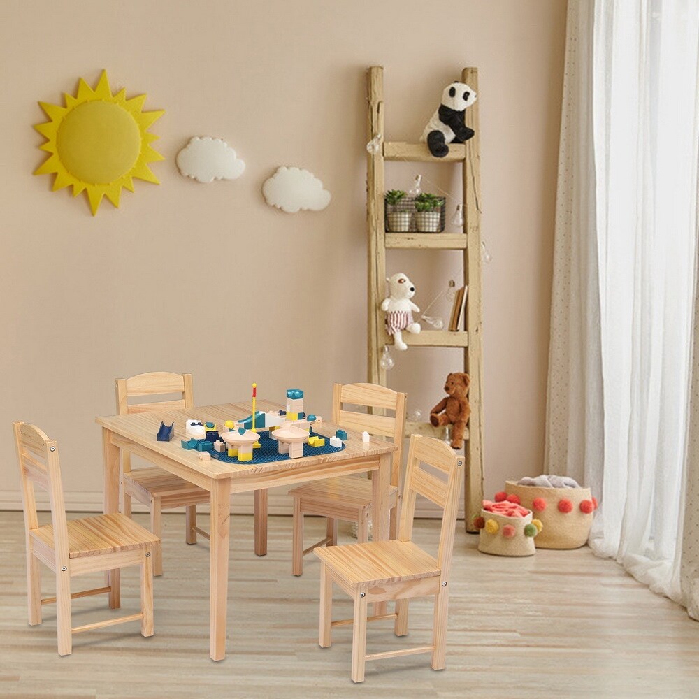 Children s Wooden Table And Chair Set Pine One Table With Four Chairs Bed Bath Beyond 33625841