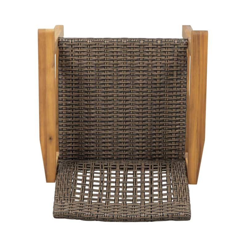 2-Piece Acacia Wood Outdoor Dining Set - Brown Wicker Patio Chairs