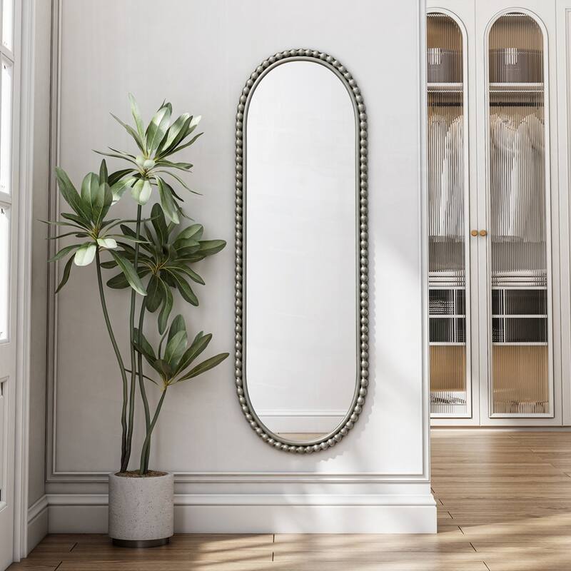 Wall Hanging Iron Art Oval Retro Mirror - Silver