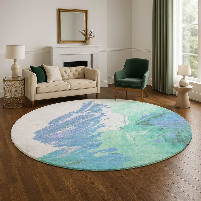 Premium Washable Super Soft Modern Brushstrokes Mayfield Rug - 8' x 8' - Seafoam