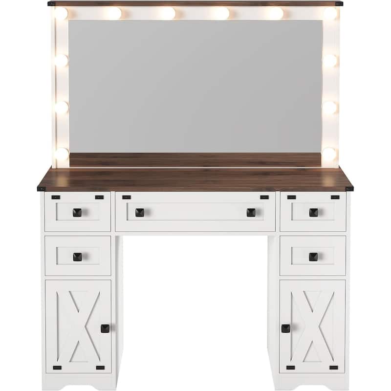Makeup Vanity Desk with Large Hollywood Mirrors and Lights Bulb