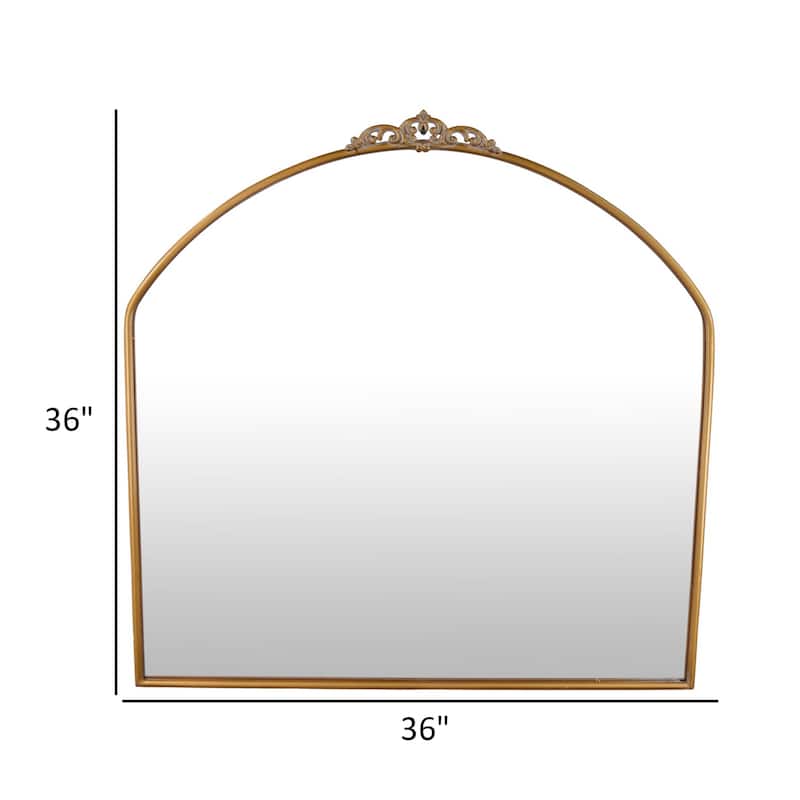 Curved Accent Wall Mirror, Scrolled Details, 36 Inch, Gold Metal Frame
