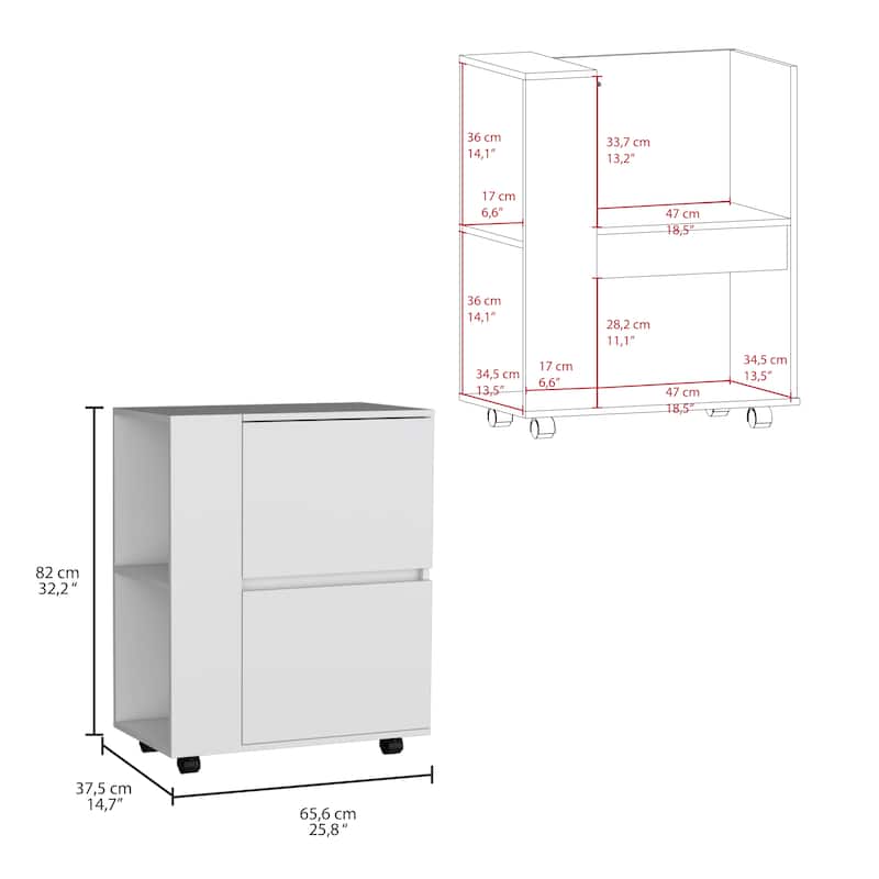 Bar Cart Two Pull-Down Door Cabinets and Two Open Shelves