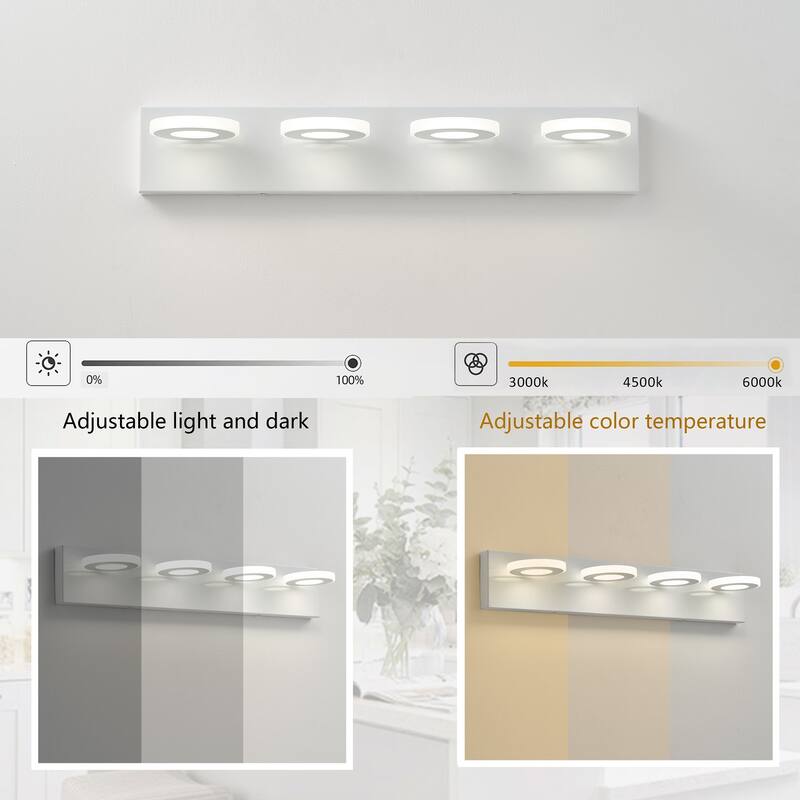 Dimmable 4-Light Round LED Elegant Vanity Lighting Fixture for Bathroom Mirror