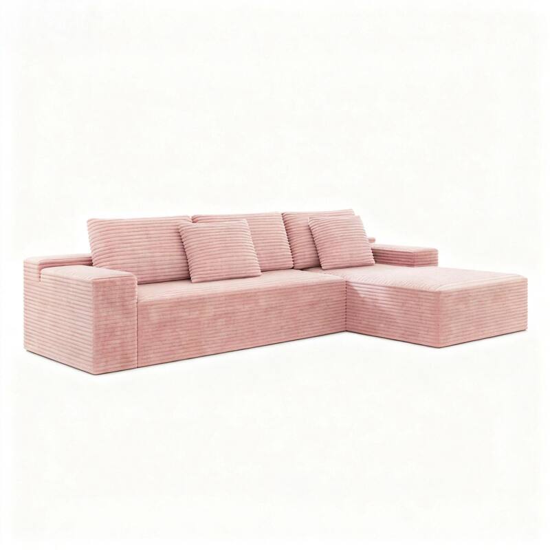 Modern L-Shaped Corner Couch, Corduroy Modular Sectional Sofa Set, Upholstered Boneless Sleeper Sofa with Chaise