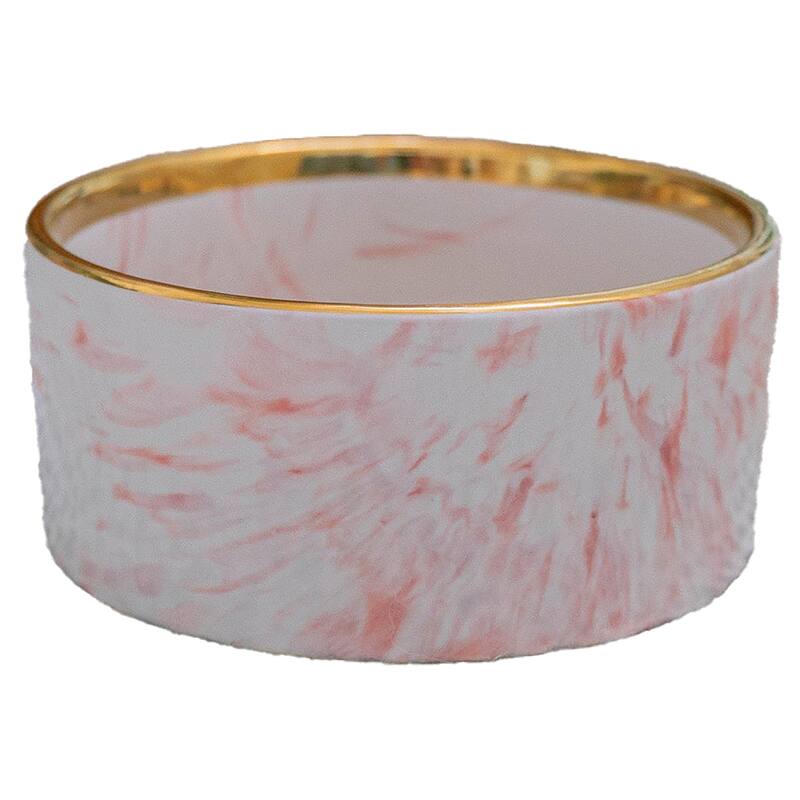 Dexypaws: Marble Dog Bowl: Blush Pink & Gold Accent - 6.3" Diameter - Blush Pink/Gold - Blush Pink/Gold