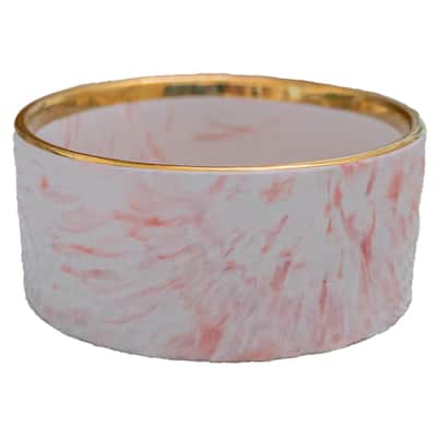 Dexypaws: Marble Dog Bowl: Blush Pink & Gold Accent - 6.3" Diameter - Blush Pink/Gold