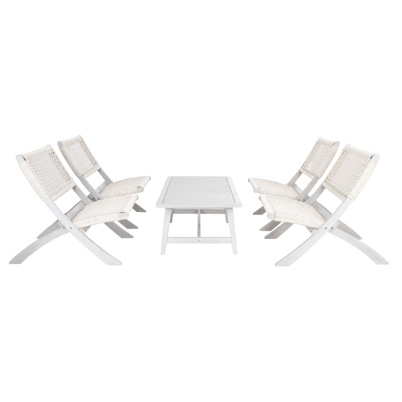 SAFAVIEH Outdoor Almine 5-Piece Acacia Wood Coffee Set - 24Wx45Dx28H