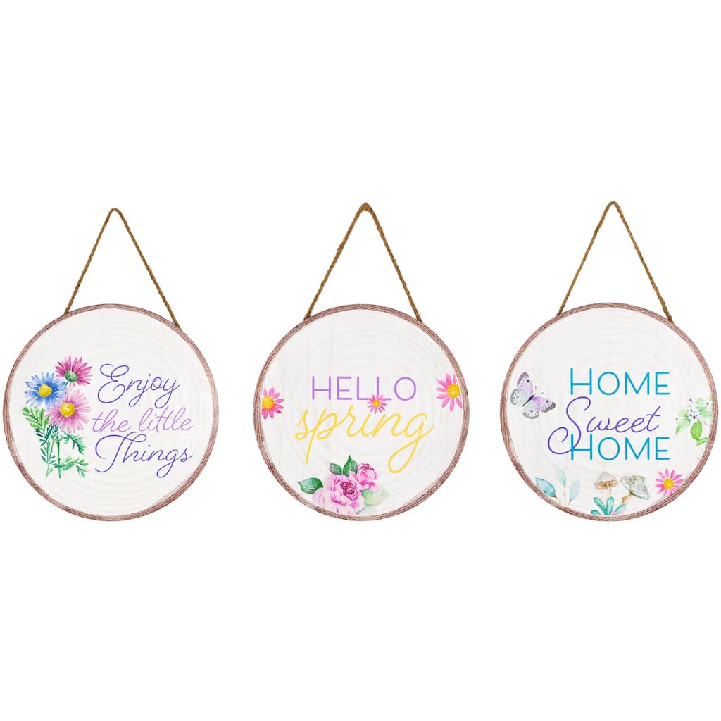 Springtime Floral Hanging Wall Signs - 9.75" - Set of 3