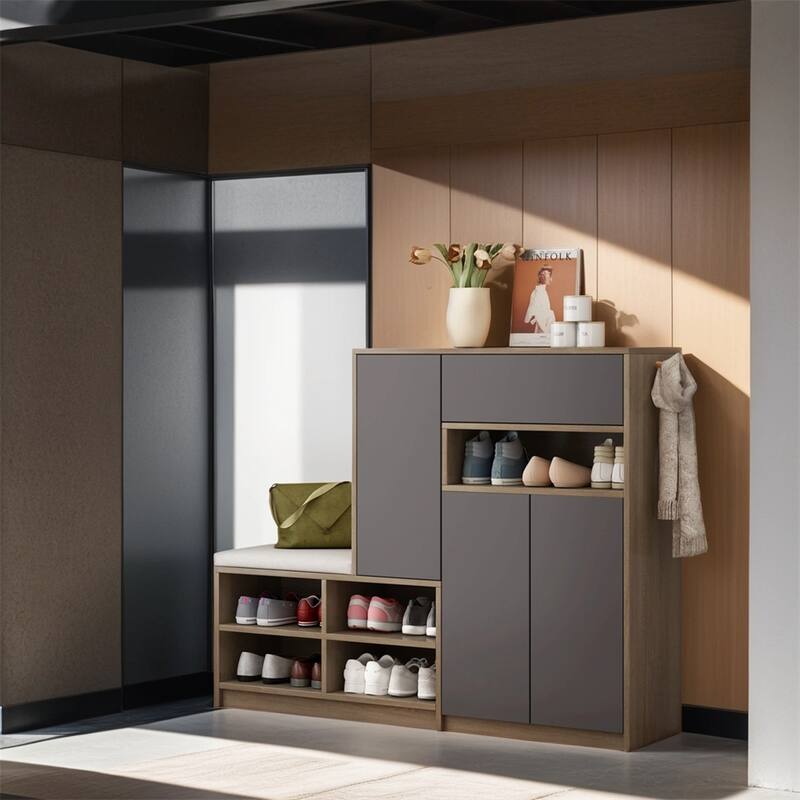 2-in-1 Shoe Storage Bench & Shoe Cabinets,Multi-functional Shoe Rack - Dark Grey