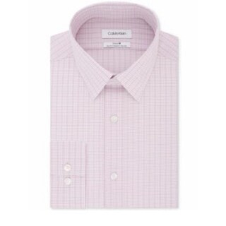 Calvin Klein Men's Slim Fit Non Iron Stretch Check Dress Shirt Blue Size 15X34X35